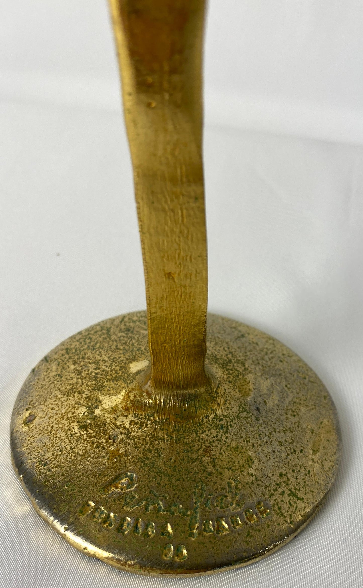 Sculptural Bronze Three-Arm Candle Holder Signed Penafiel — detail 4