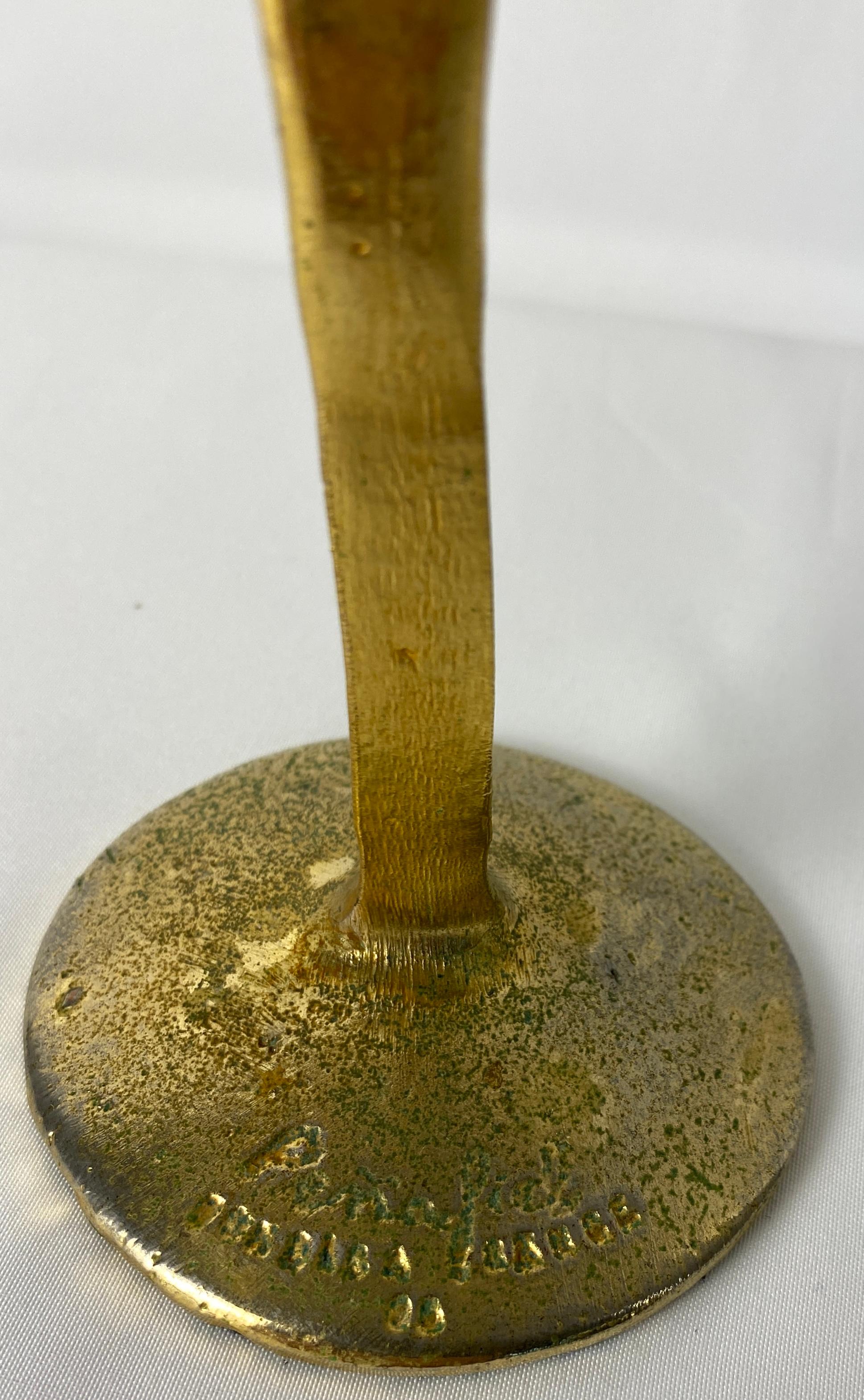 Sculptural Bronze Three-Arm Candle Holder Signed Penafiel — detail 4
