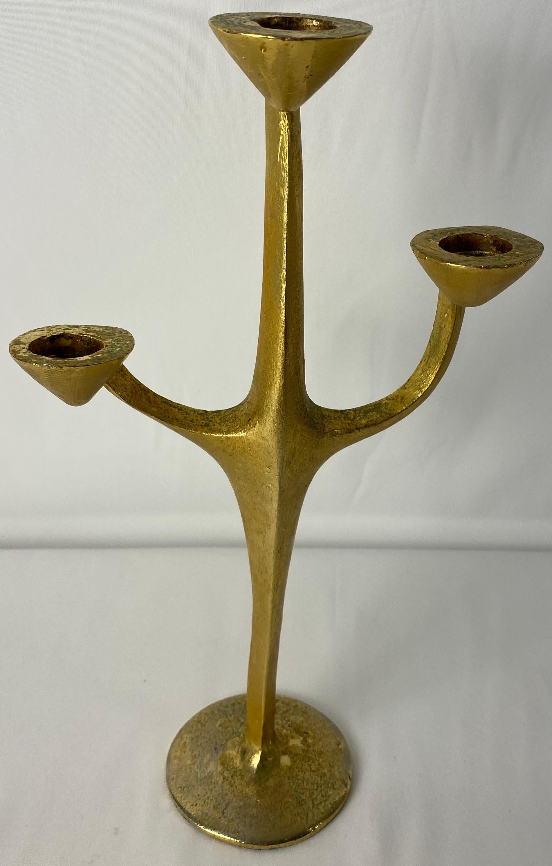 Sculptural Bronze Three-Arm Candle Holder Signed Penafiel — detail 6