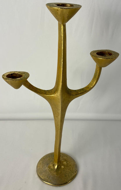 Sculptural Bronze Three-Arm Candle Holder Signed Penafiel — detail 6
