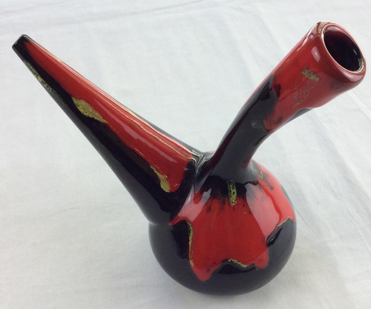 Midcentury Oil Vessel from Perpignan France, Black Red and Yellow — detail 3