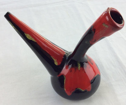 Midcentury Oil Vessel from Perpignan France, Black Red and Yellow — detail 3
