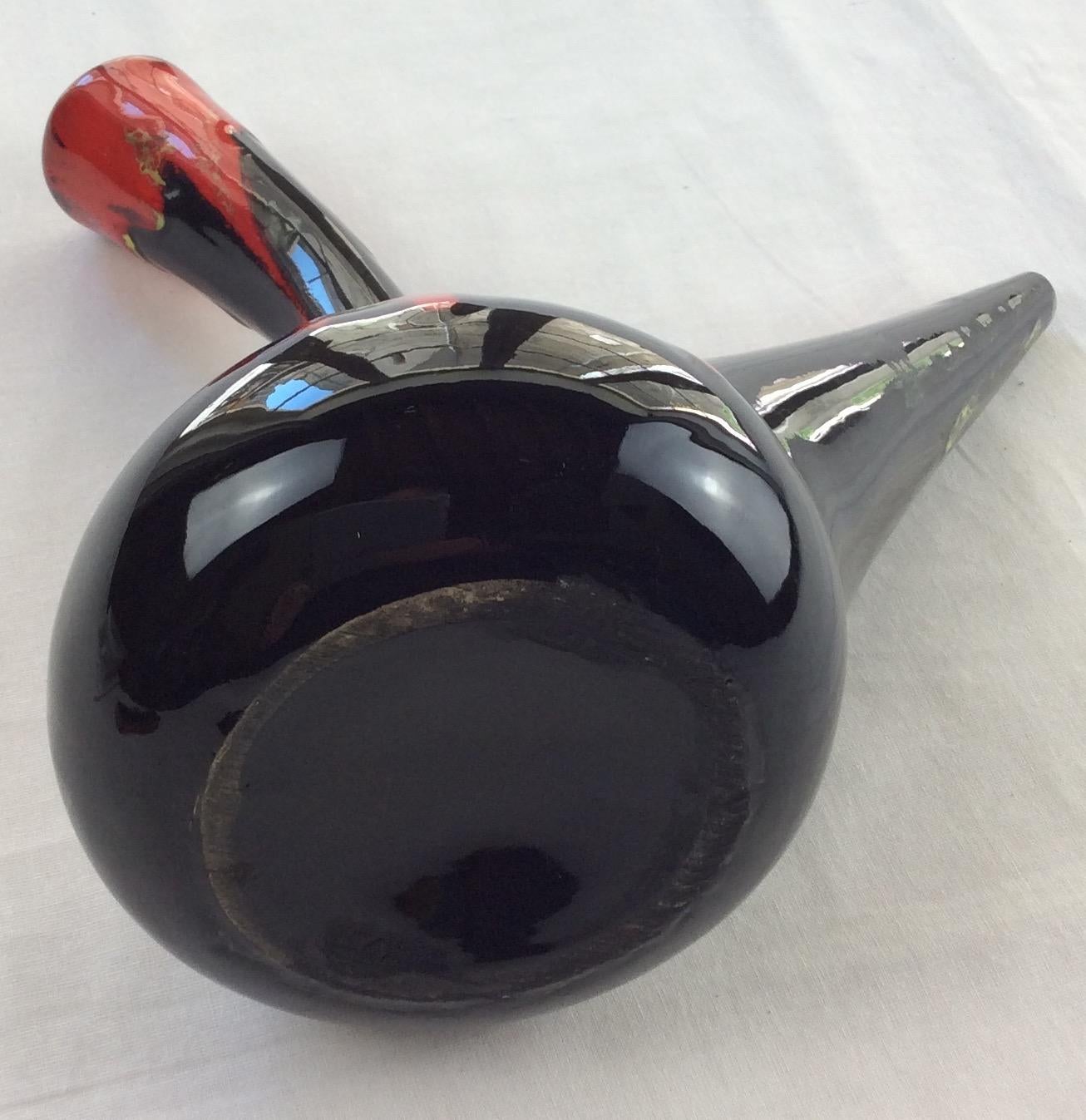 Midcentury Oil Vessel from Perpignan France, Black Red and Yellow — detail 4
