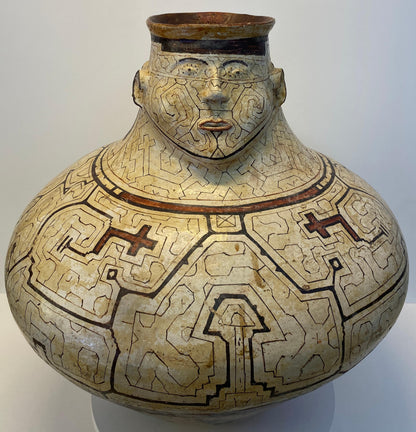 Monumental Amazonian Shipibo-Conibo Anthropomorphic Pottery Vessel with Kené Patterning, Peru — detail 3