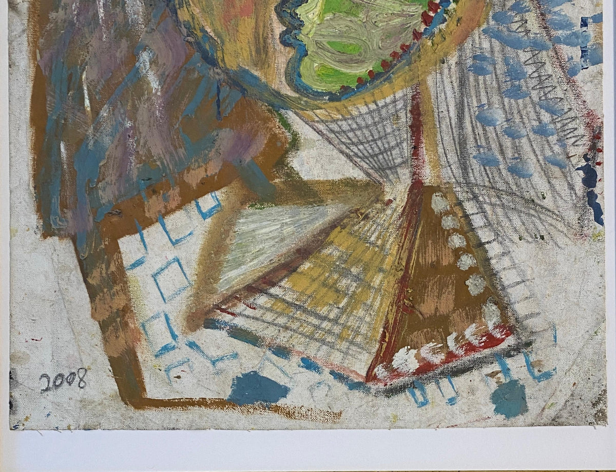 Large French Cubist Abstract Painting, Manner of Picasso, Framed Mixed-Media — detail 4