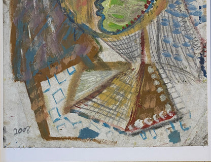 Large French Cubist Abstract Painting, Manner of Picasso, Framed Mixed-Media — detail 4
