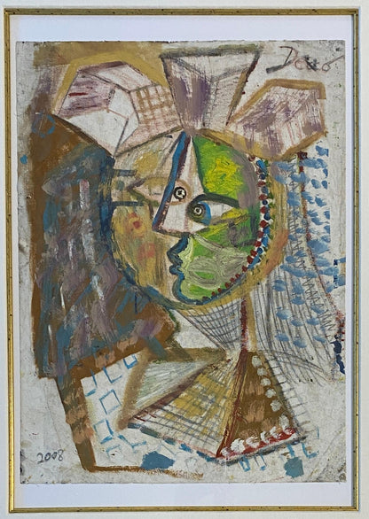 Large French Cubist Abstract Painting, Manner of Picasso, Framed Mixed-Media — detail 3