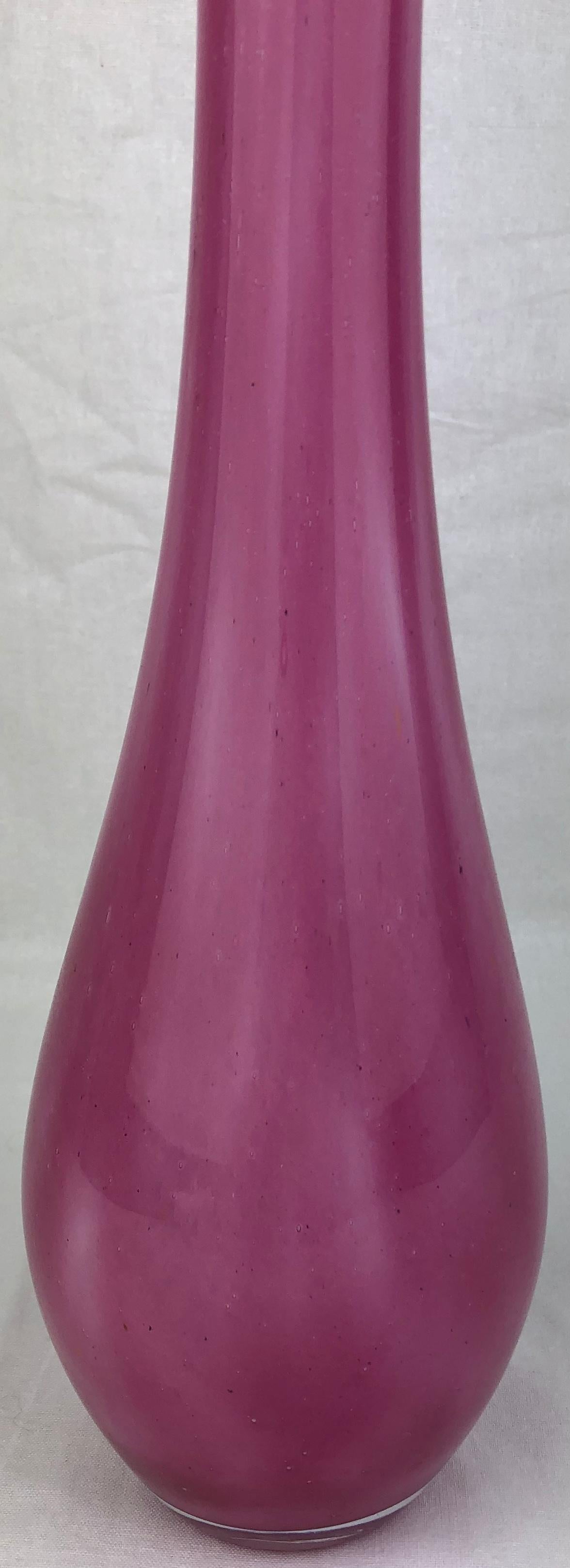 French Art Glass Pink Stem Flower Vase Signed Pierre Nicolle — detail 3