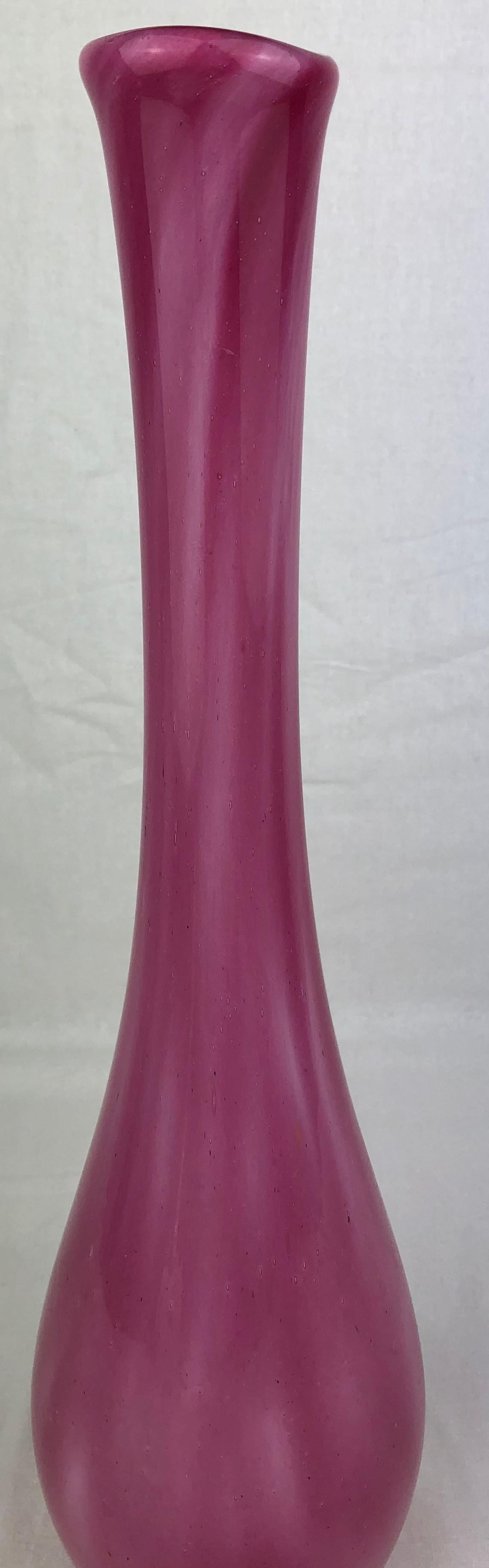 French Art Glass Pink Stem Flower Vase Signed Pierre Nicolle — detail 4