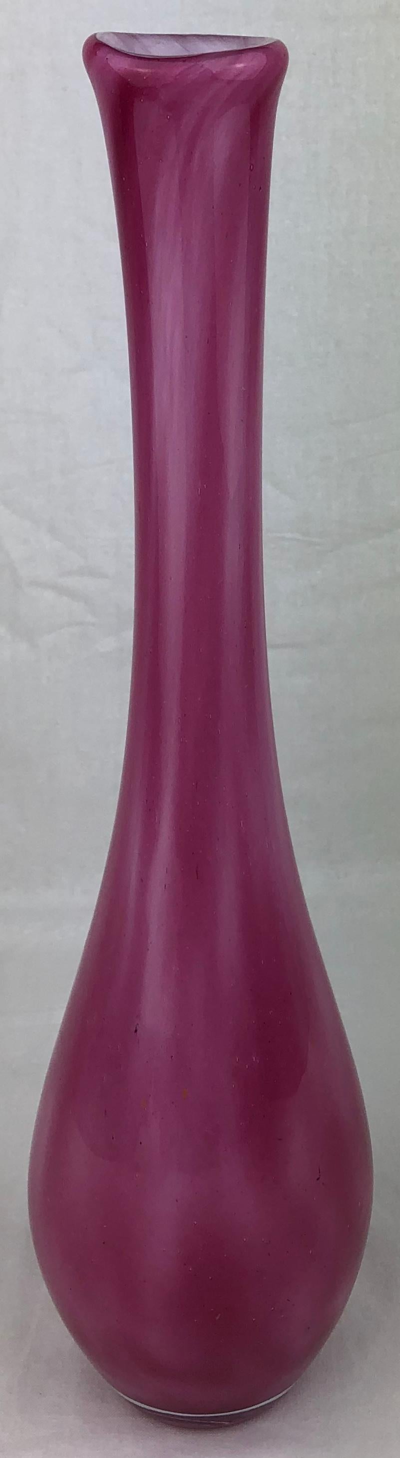 French Art Glass Pink Stem Flower Vase Signed Pierre Nicolle — detail 5