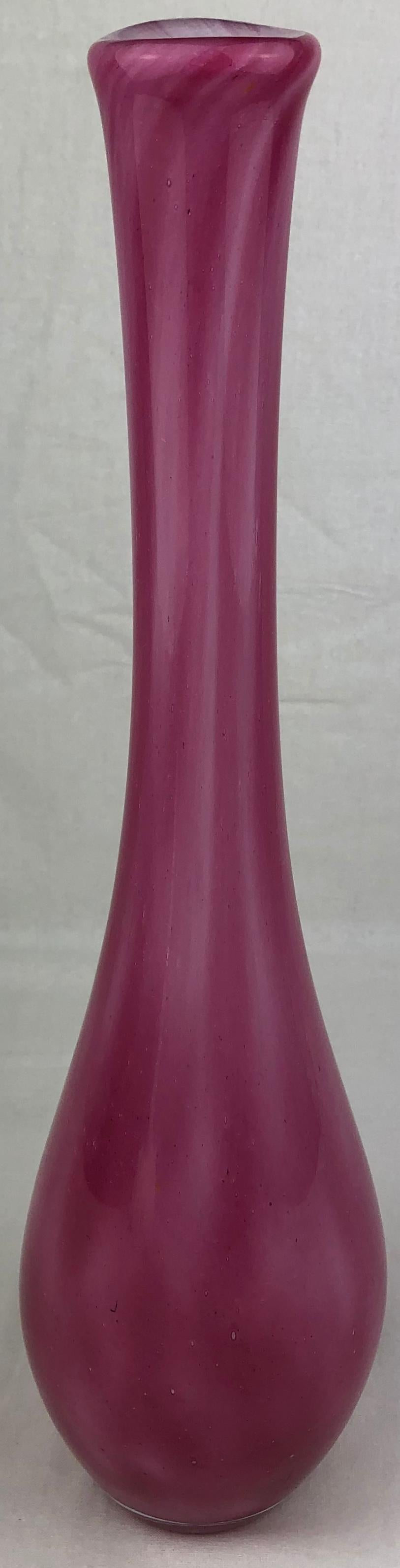 French Art Glass Pink Stem Flower Vase Signed Pierre Nicolle — detail 6