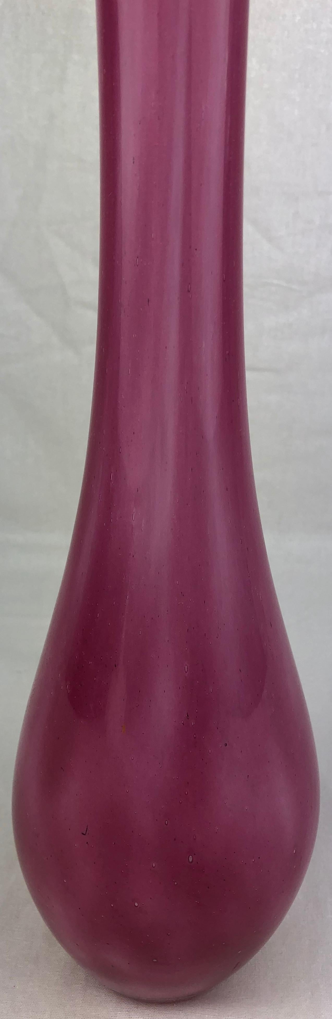 French Art Glass Pink Stem Flower Vase Signed Pierre Nicolle — detail 8