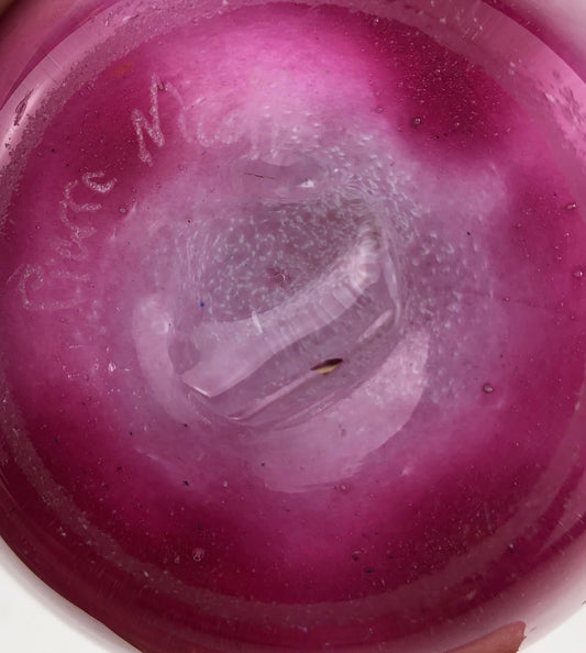 French Art Glass Pink Stem Flower Vase Signed Pierre Nicolle — detail 2