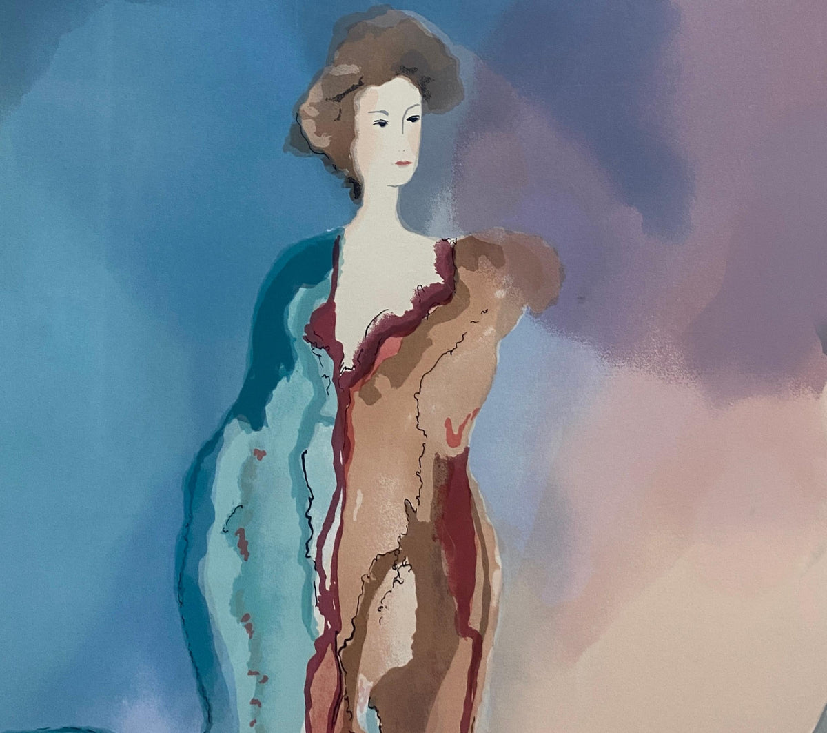 Jane Bazinet Watercolor Framed Hollywood Regency Style — detail 13