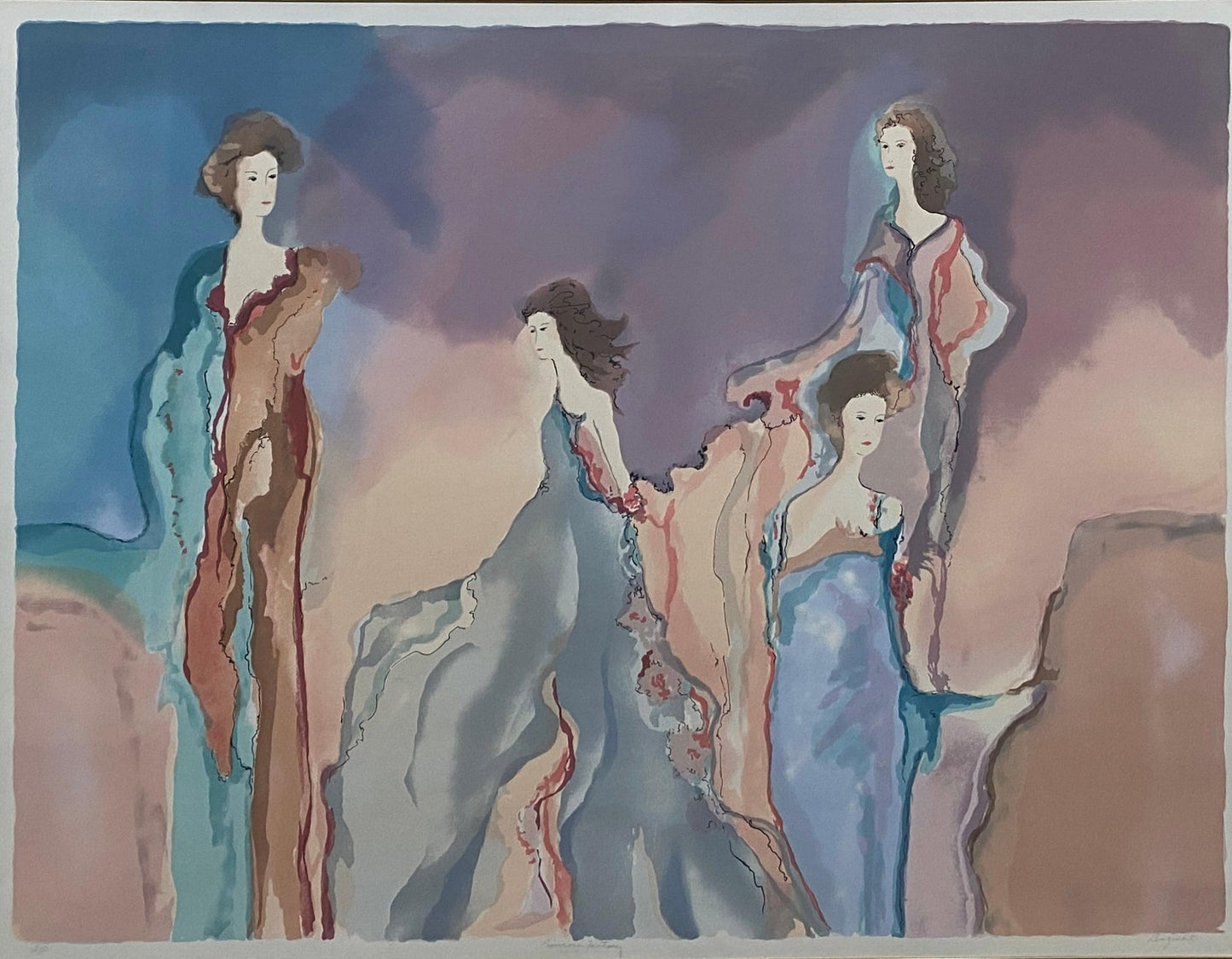 Jane Bazinet Watercolor Framed Hollywood Regency Style — detail 6