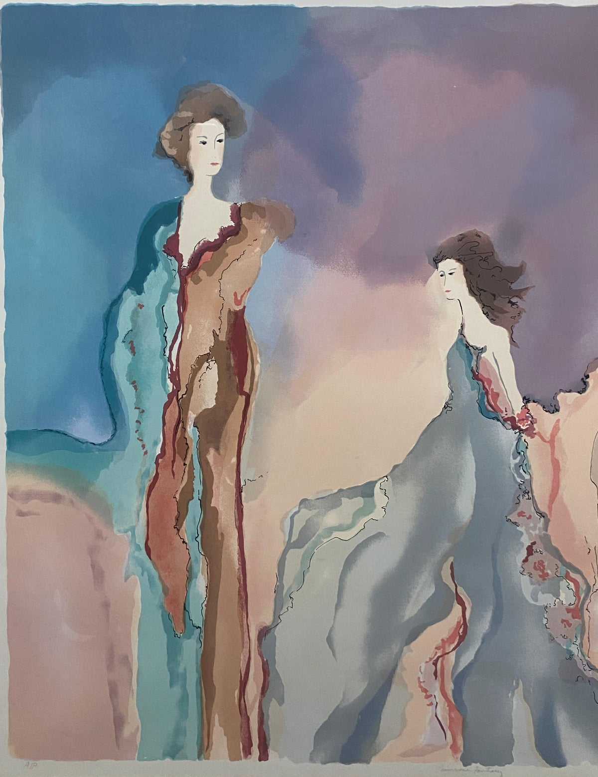 Jane Bazinet Watercolor Framed Hollywood Regency Style — detail 7