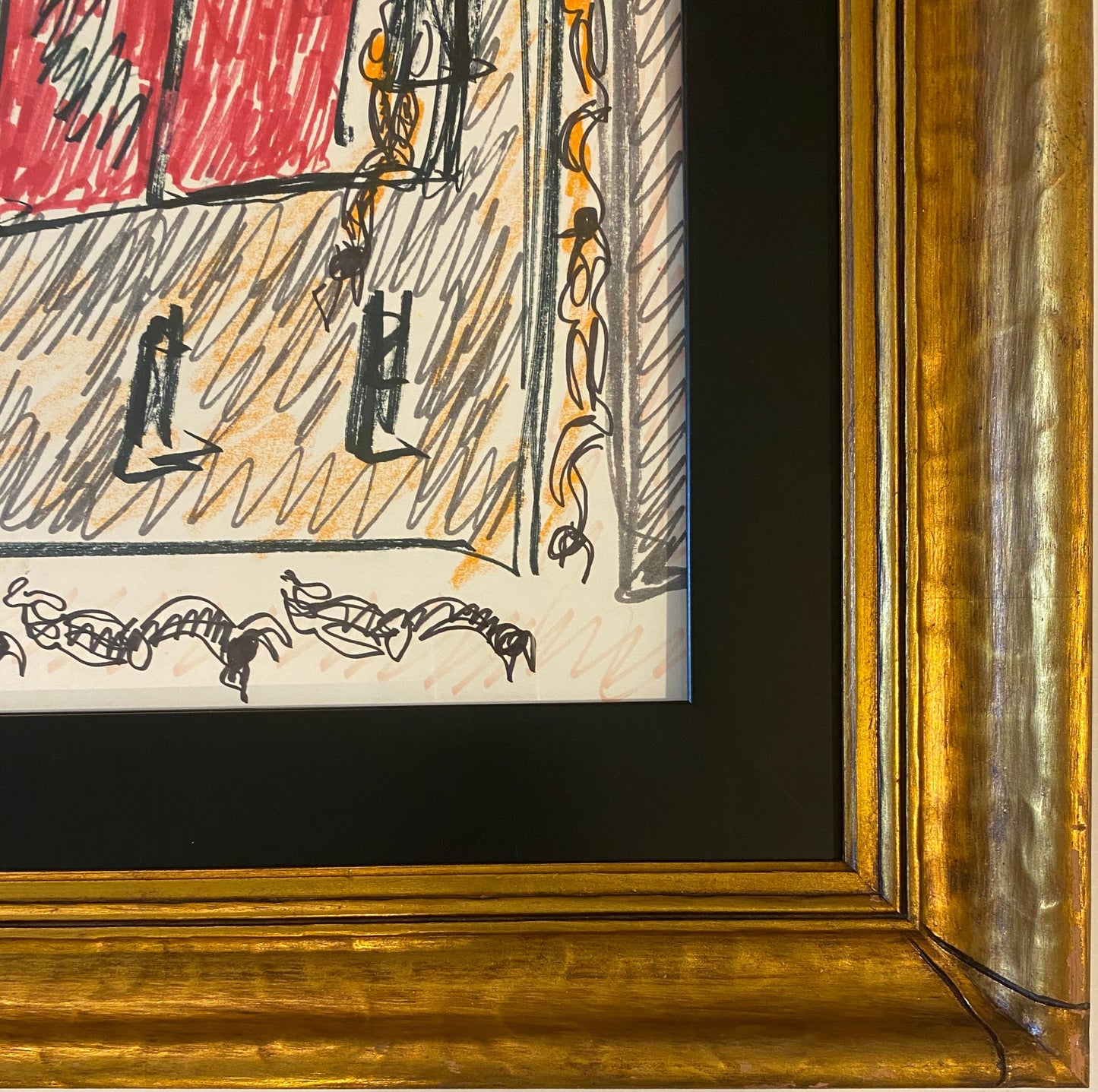 Early Purvis Young Drawing, Urban Truck Scene, Mixed Media on Paper, Framed — detail 5