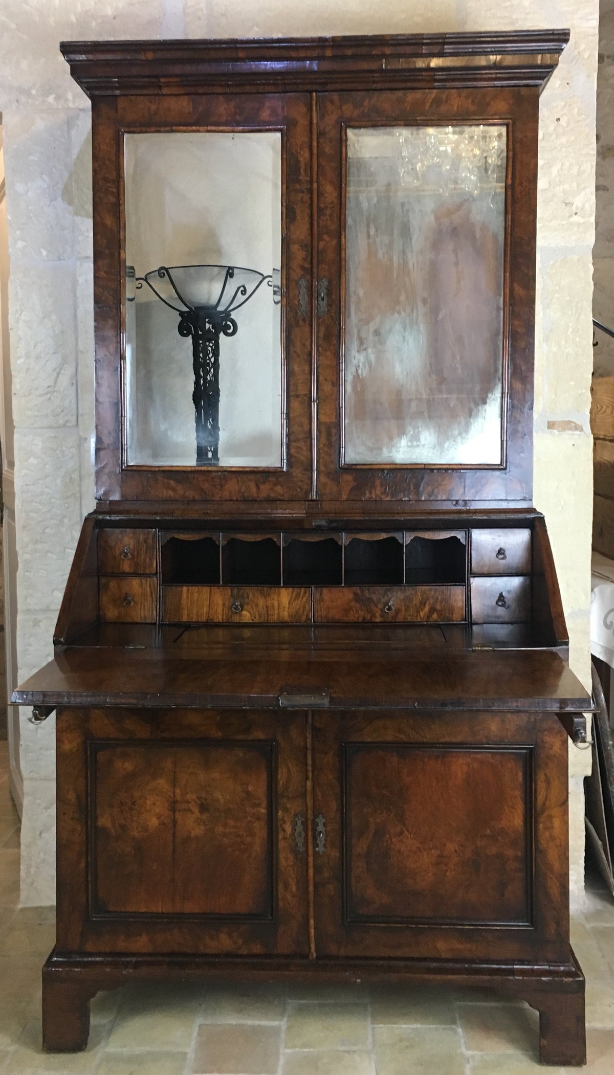 Fine English Queen Anne Walnut Bookcase with Secretary Desk — detail 21