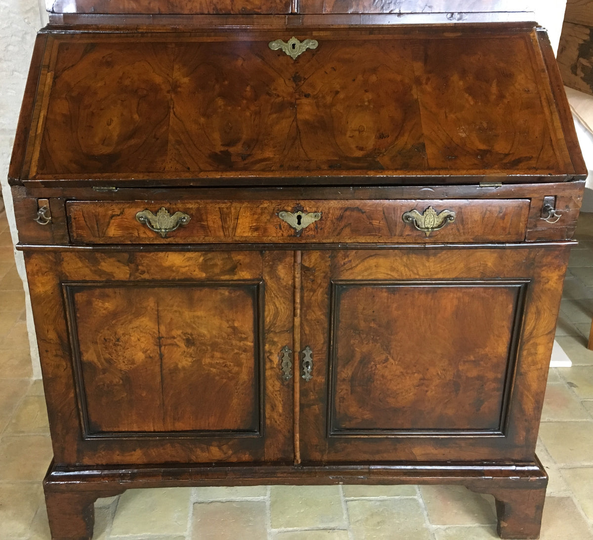 Fine English Queen Anne Walnut Bookcase with Secretary Desk — detail 3