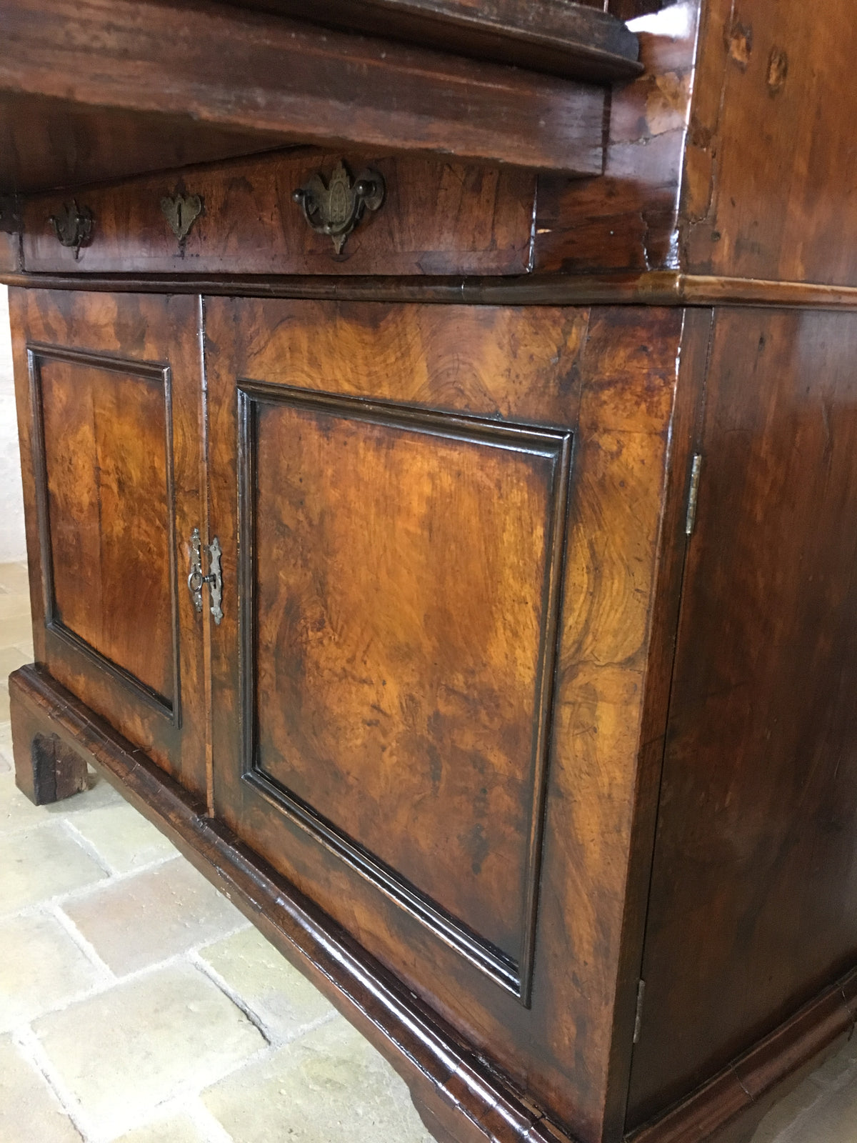 Fine English Queen Anne Walnut Bookcase with Secretary Desk — detail 6