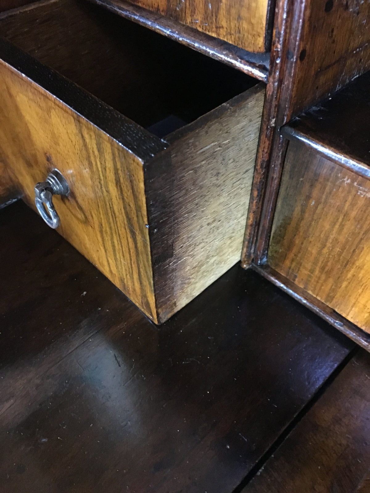 Fine English Queen Anne Walnut Bookcase with Secretary Desk — detail 15