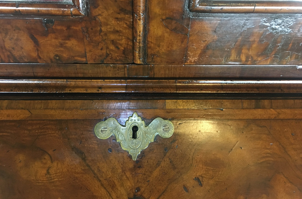 Fine English Queen Anne Walnut Bookcase with Secretary Desk — detail 13