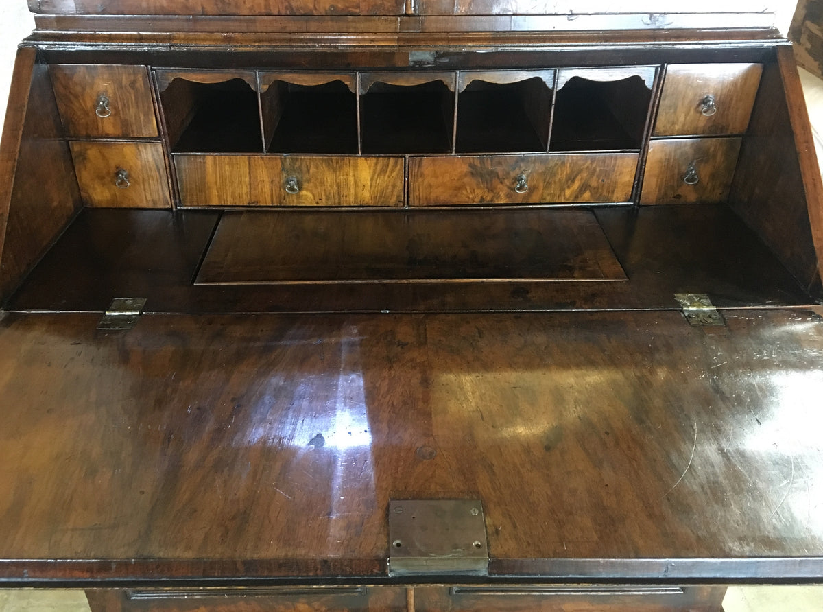 Fine English Queen Anne Walnut Bookcase with Secretary Desk — detail 12