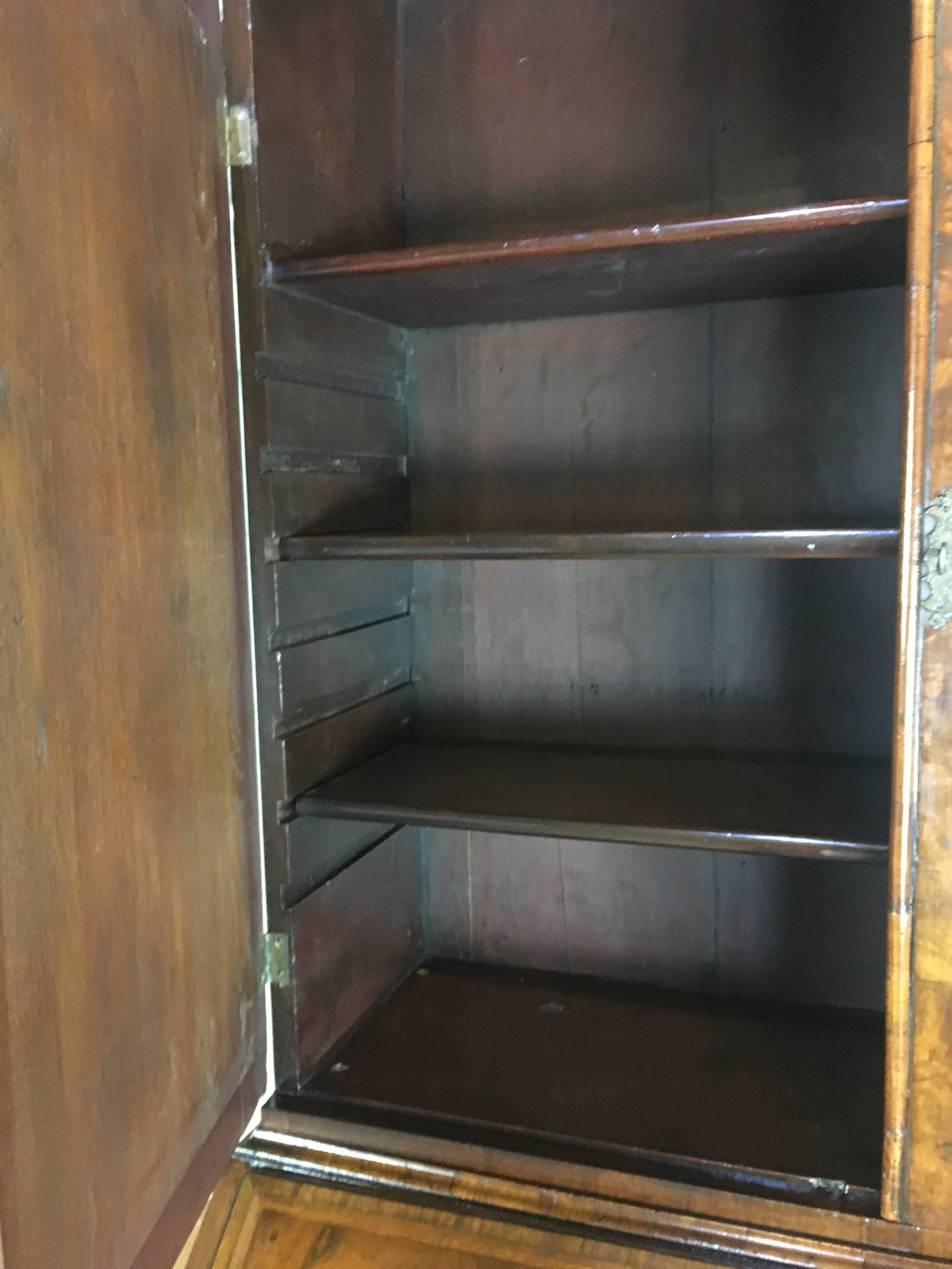 Fine English Queen Anne Walnut Bookcase with Secretary Desk — detail 9