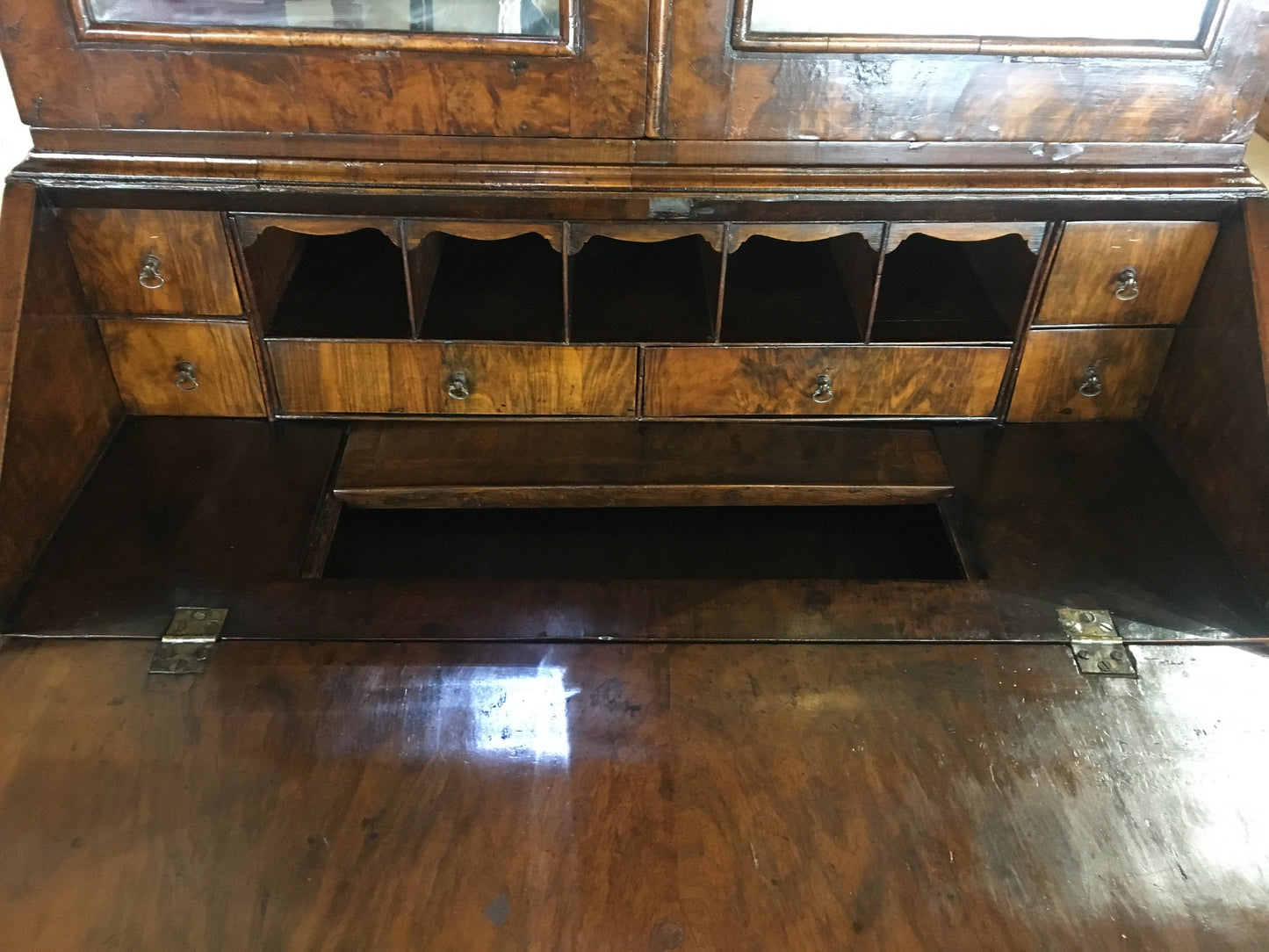 Fine English Queen Anne Walnut Bookcase with Secretary Desk — detail 14