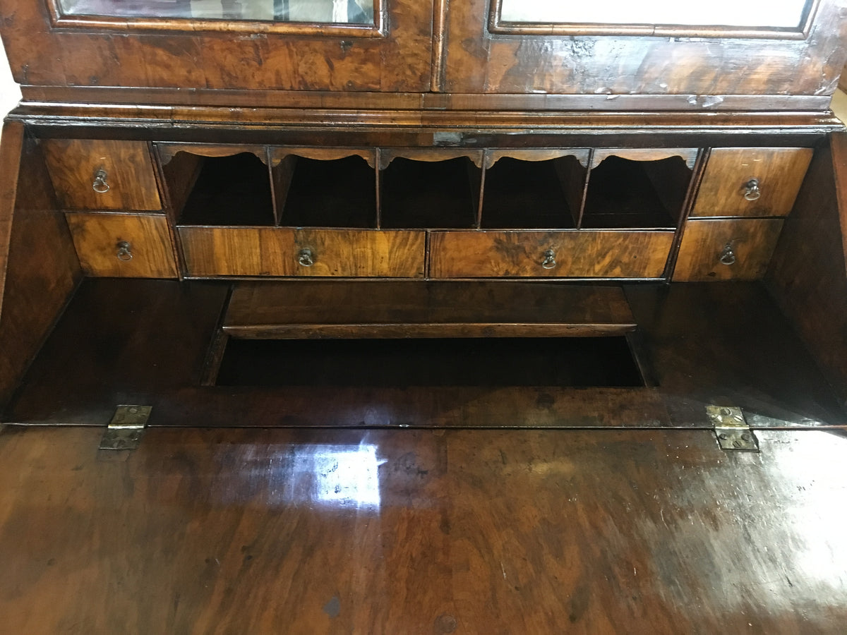 Fine English Queen Anne Walnut Bookcase with Secretary Desk — detail 14