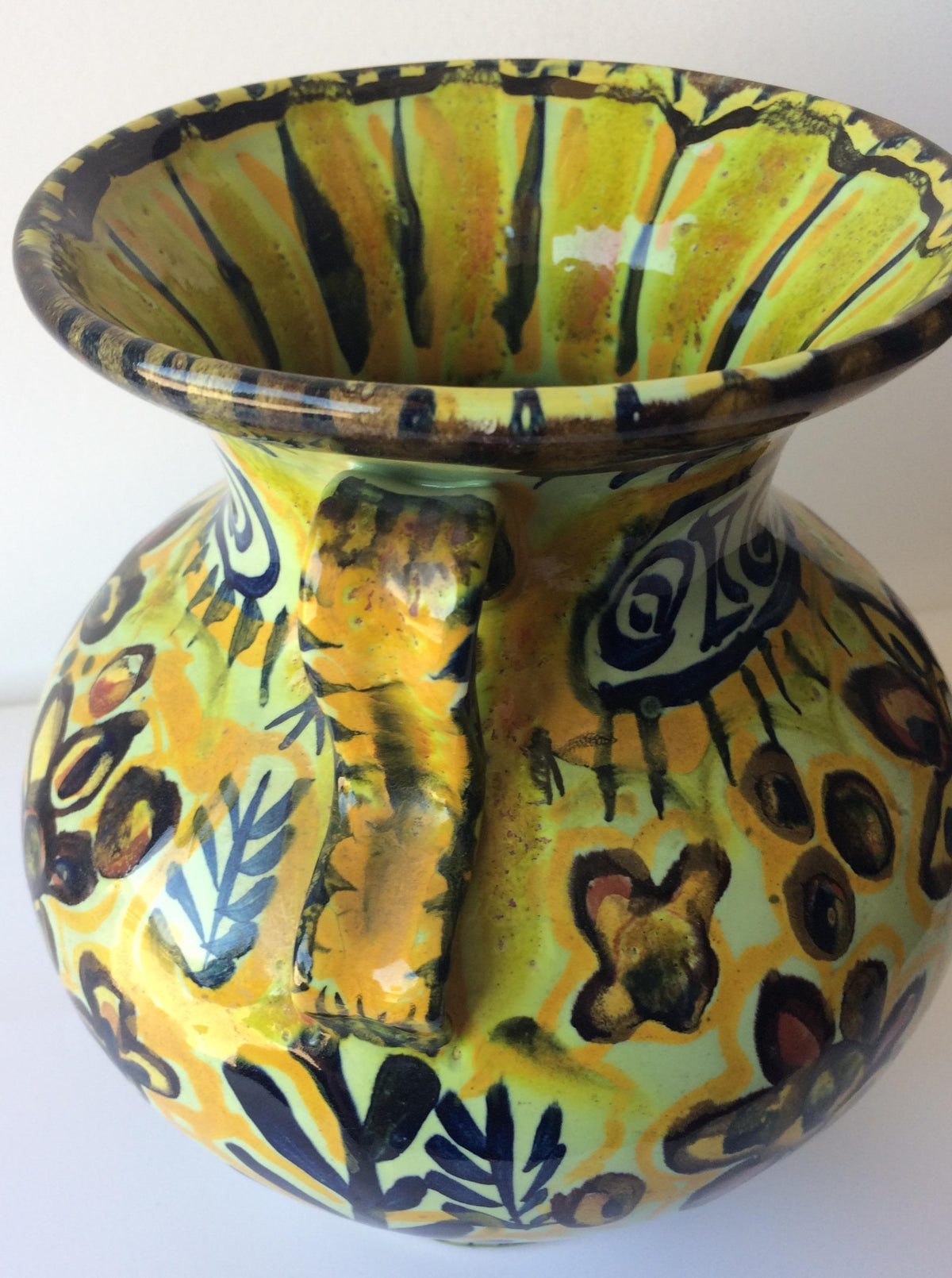 French Ceramic Vase with Handles from Quimper, France by Keraluc Pottery Studio — detail 3