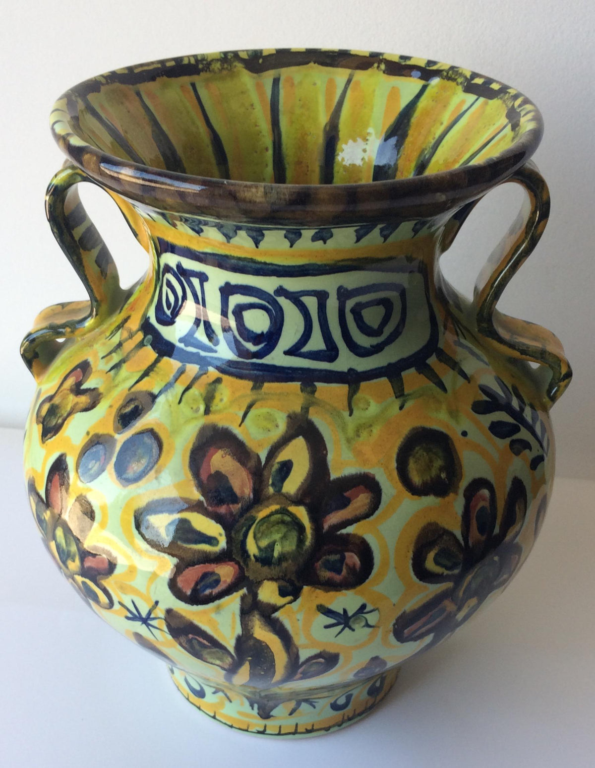 French Ceramic Vase with Handles from Quimper, France by Keraluc Pottery Studio — detail 4