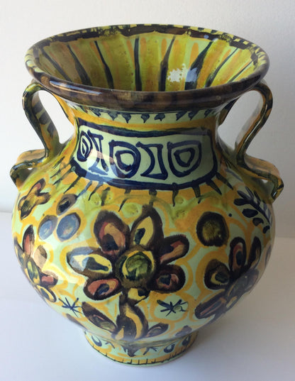 French Ceramic Vase with Handles from Quimper, France by Keraluc Pottery Studio — detail 4