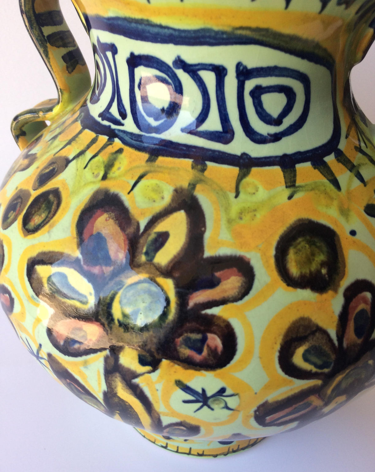 French Ceramic Vase with Handles from Quimper, France by Keraluc Pottery Studio — detail 5