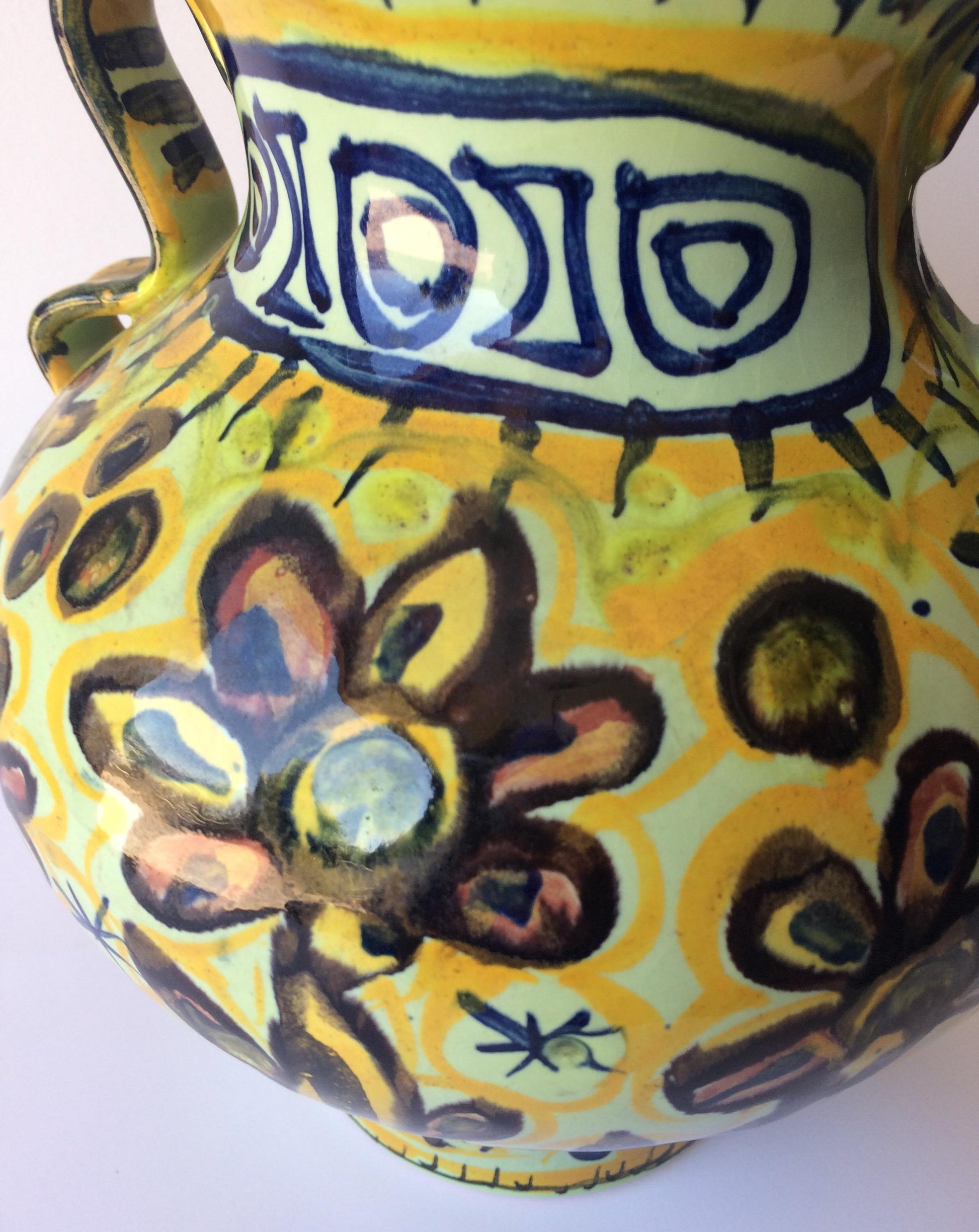 French Ceramic Vase with Handles from Quimper, France by Keraluc Pottery Studio — detail 5