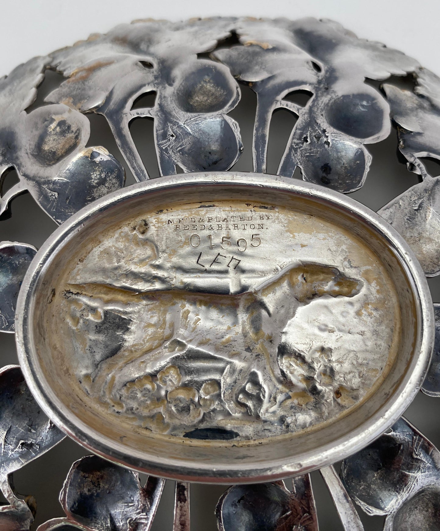 Reed and Barton Sculpted Bowl, Silver Plated Dish with Dog — detail 4