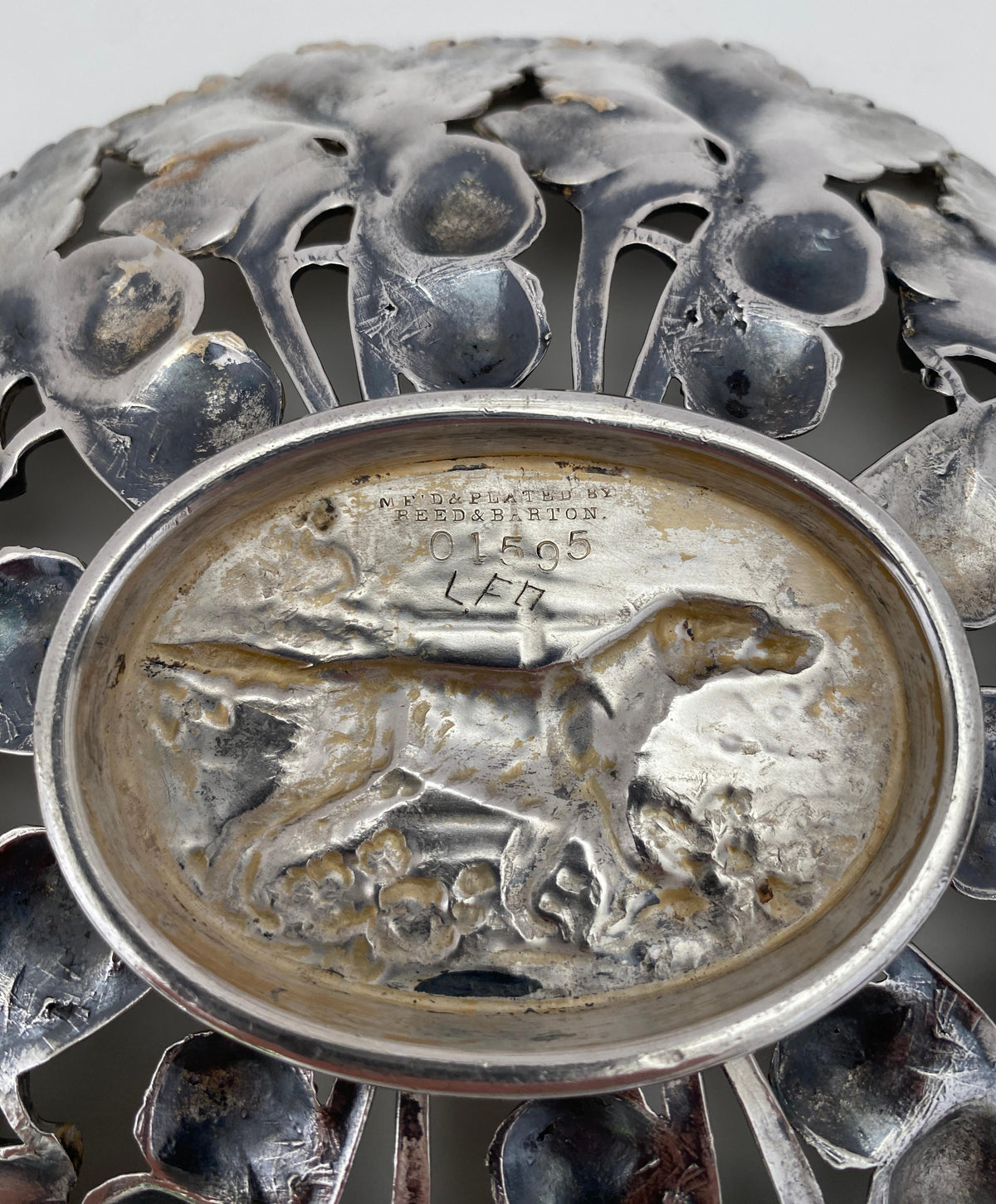 Reed and Barton Sculpted Bowl, Silver Plated Dish with Dog — detail 4