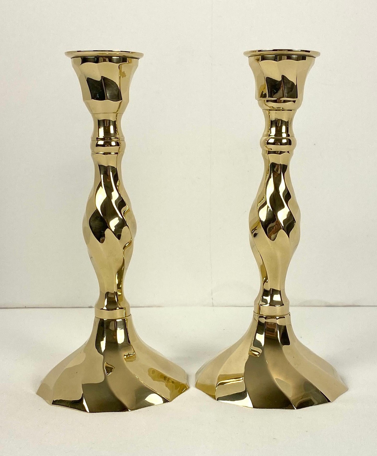 Modern Brass Candlesticks in Original Velvet Covered Box — detail 3