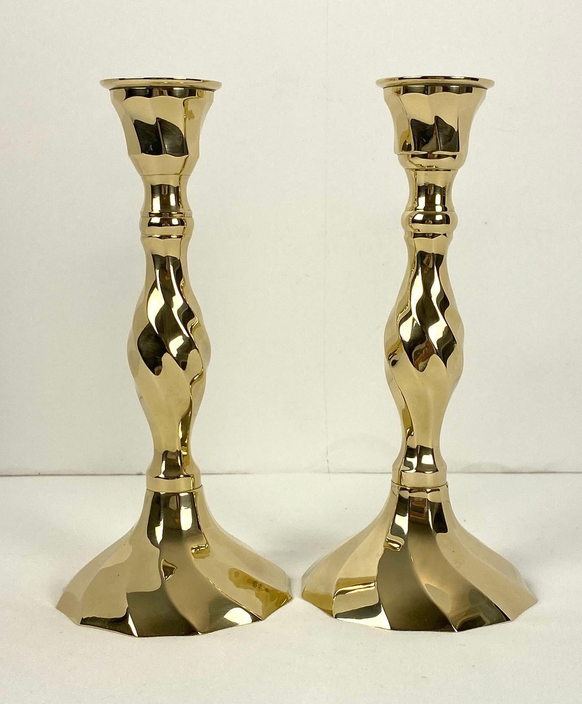 Modern Brass Candlesticks in Original Velvet Covered Box — detail 3