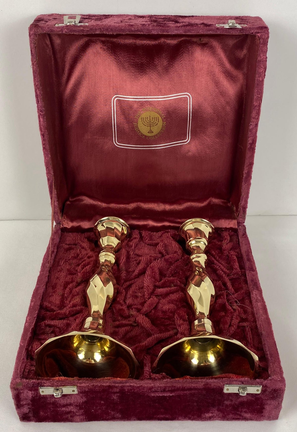 Modern Brass Candlesticks in Original Velvet Covered Box — detail 2