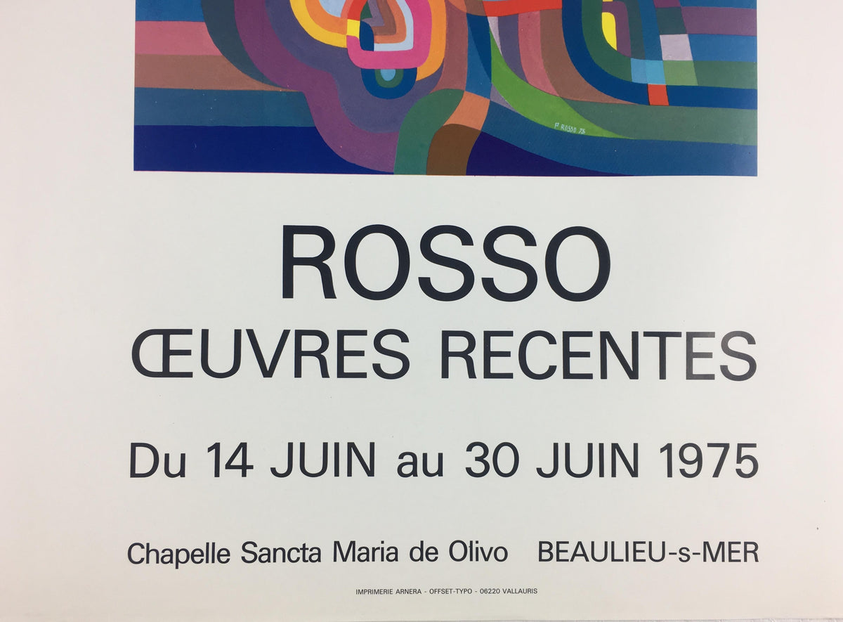 Original Midcentury Abstract Art Exhibition Poster, Signed Rosso Dated 1975 — detail 5