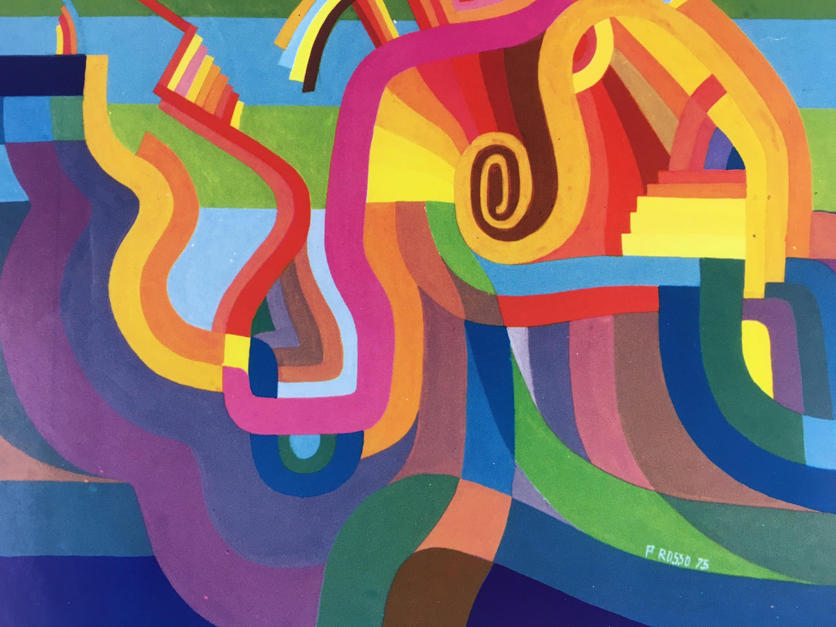 Original Midcentury Abstract Art Exhibition Poster, Signed Rosso Dated 1975 — detail 6