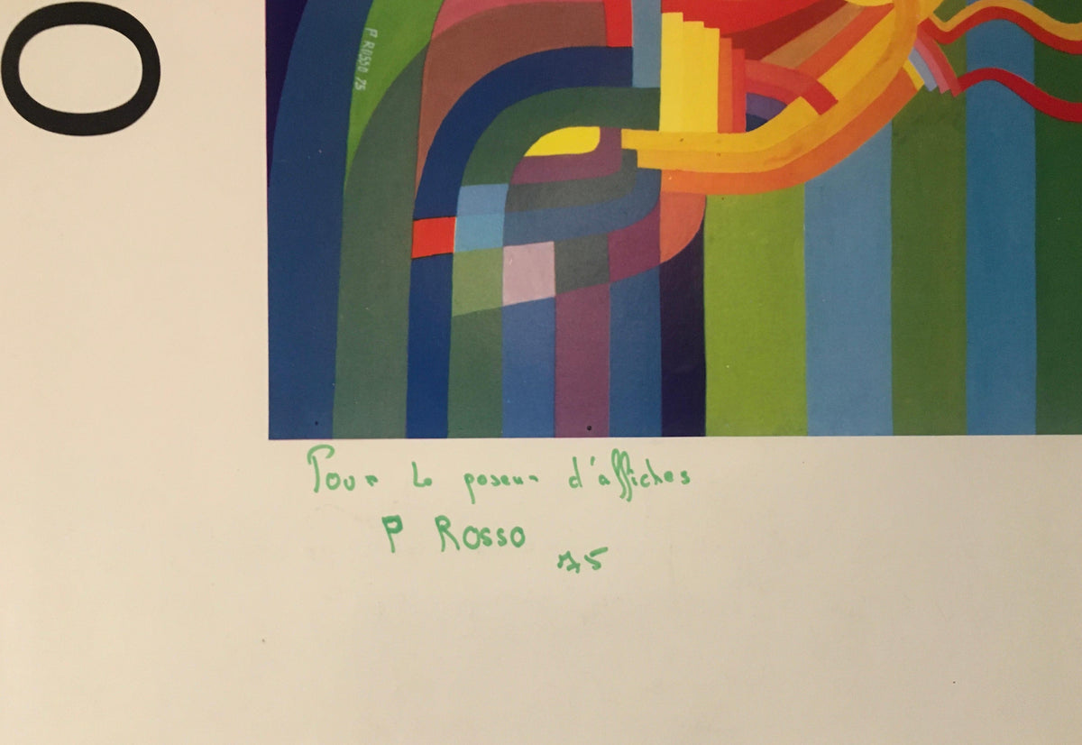 Original Midcentury Abstract Art Exhibition Poster, Signed Rosso Dated 1975 — detail 4