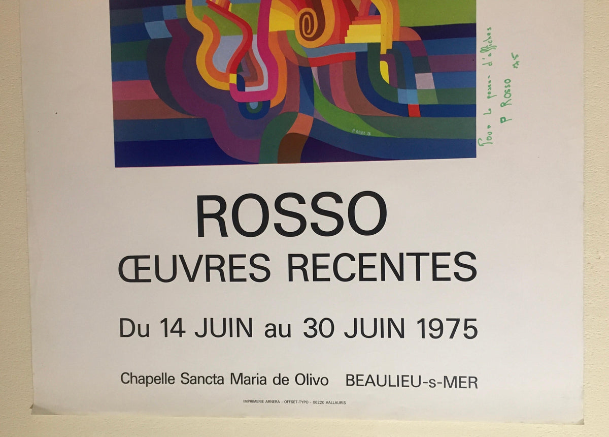 Original Midcentury Abstract Art Exhibition Poster, Signed Rosso Dated 1975 — detail 8
