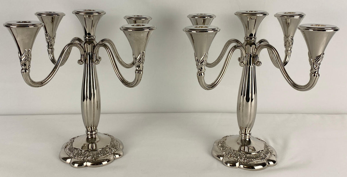 Pair of Art Deco Style Silver Plated Candelabras by Royal Gallery — detail 5