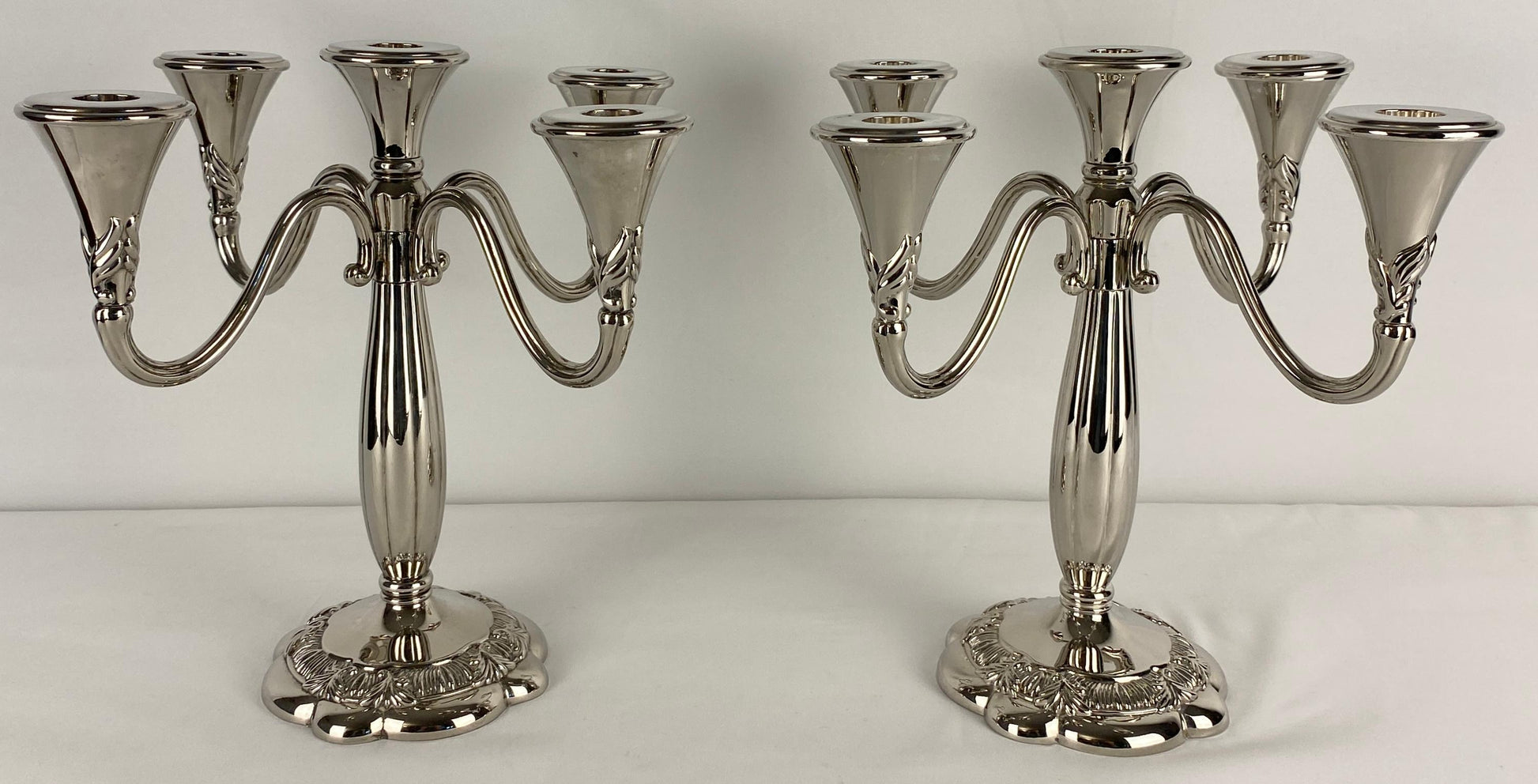 Pair of Art Deco Style Silver Plated Candelabras by Royal Gallery — detail 5
