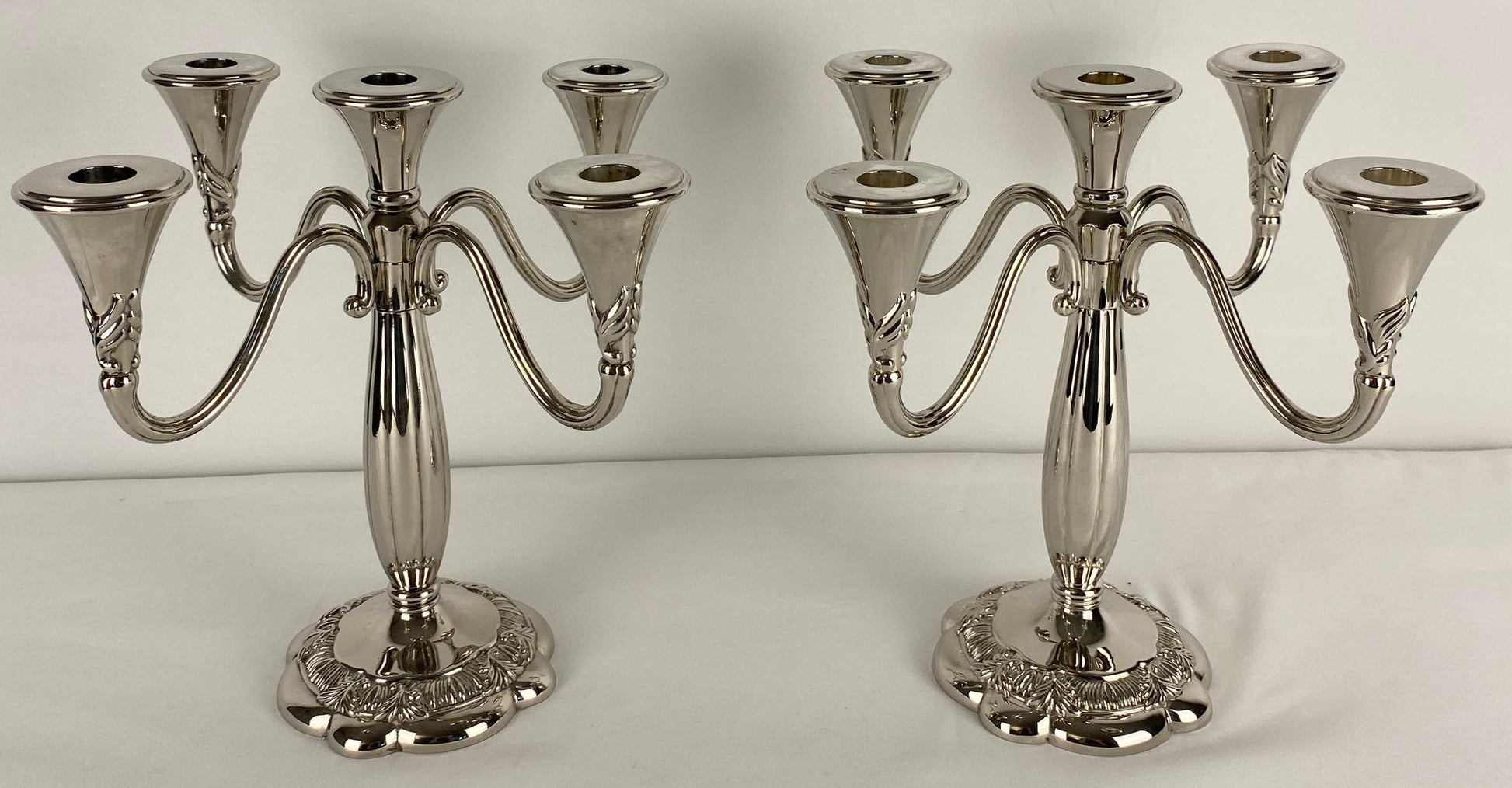 Pair of Art Deco Style Silver Plated Candelabras by Royal Gallery — detail 6
