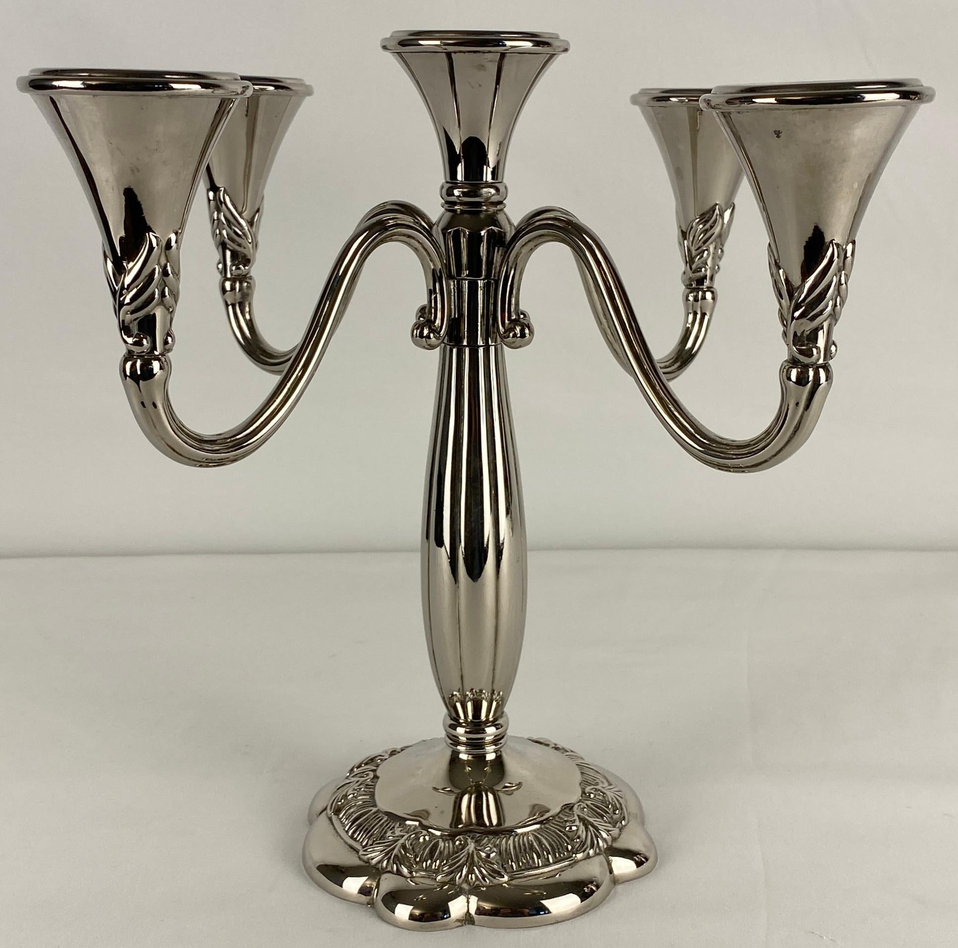 Pair of Art Deco Style Silver Plated Candelabras by Royal Gallery — detail 7