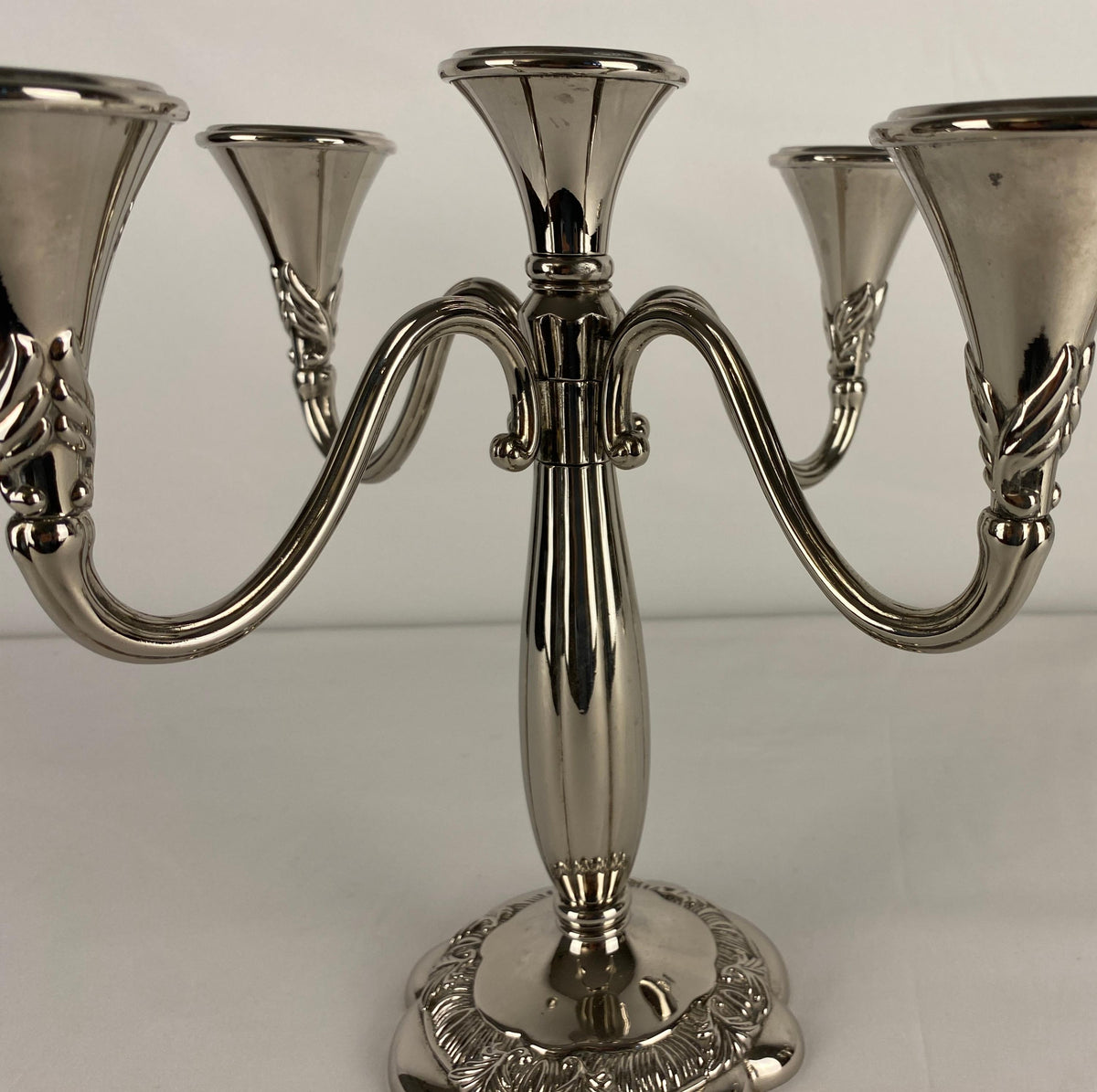 Pair of Art Deco Style Silver Plated Candelabras by Royal Gallery — detail 3