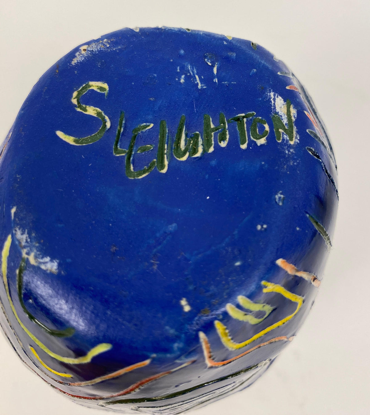 Abstract Ceramic Studio Pottery Vase signed S. Leighton — detail 2